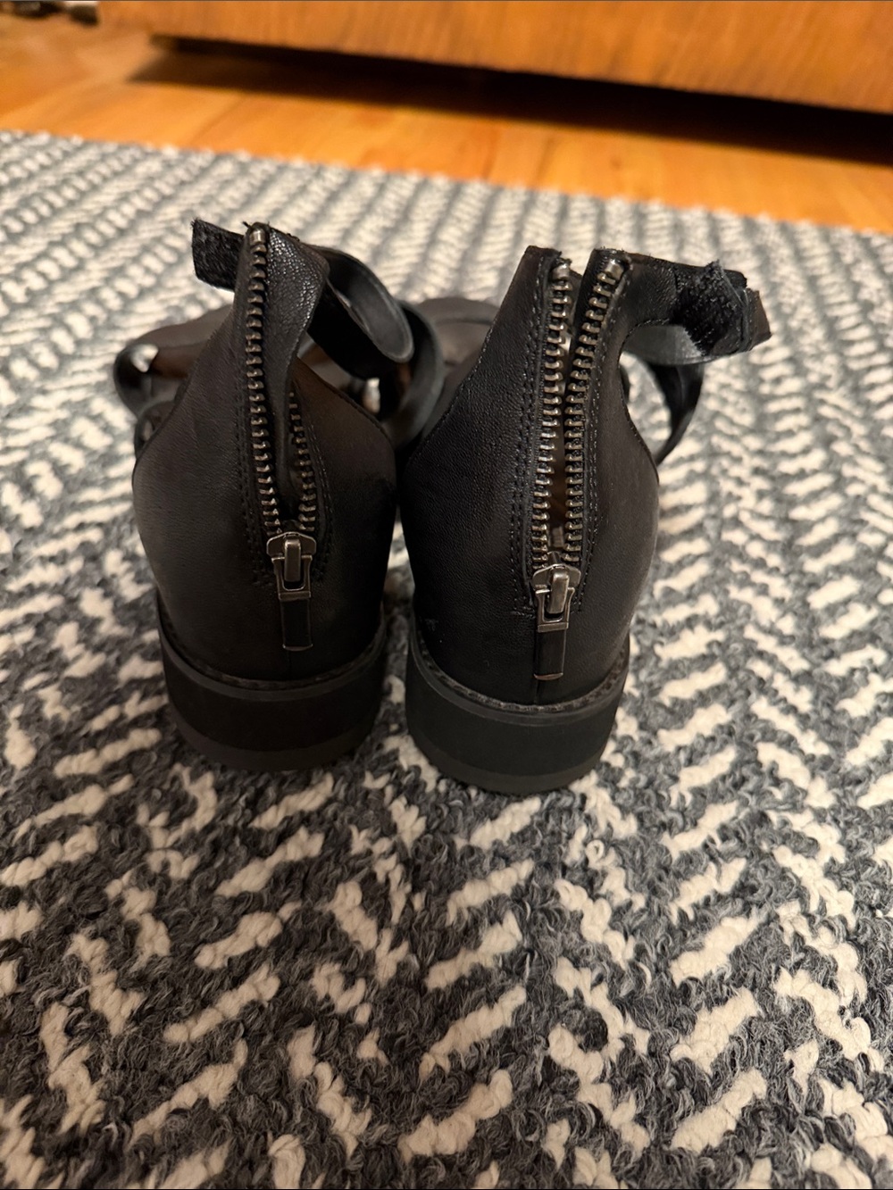 Eileen Fisher Black Leather Wide-Strap Platform Sandals - Picture 3 of 5